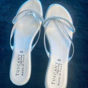 Tuscany Silver Embellished Flip Flops